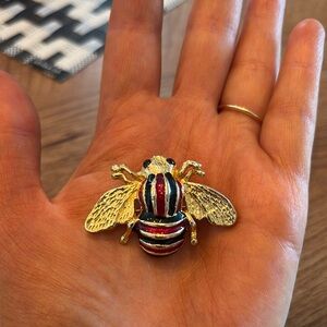 Vintage Gold and Red Bee Brooch
